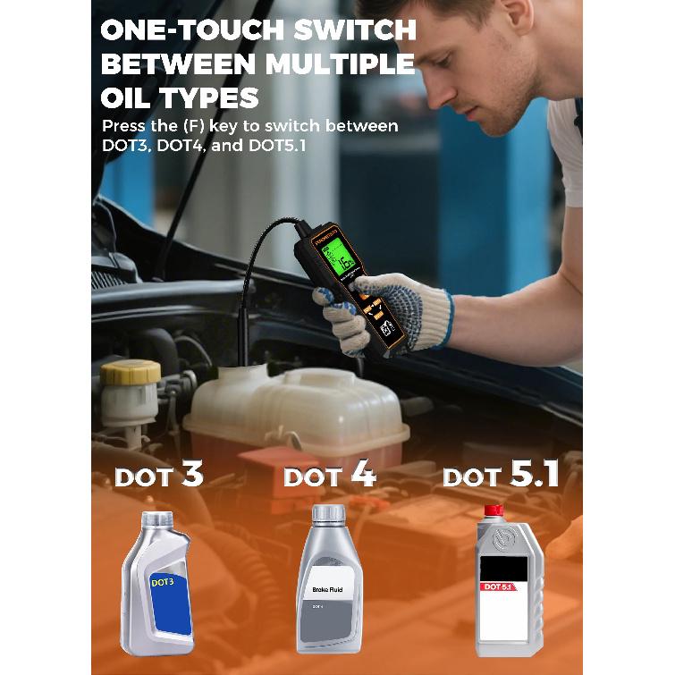 FT01 Automotive Brake Fluid Brake Oil Tester Portable Digital Brake Fluid Tester DOT3/DOT4/DOT5.1 Test With Flexible Probe
