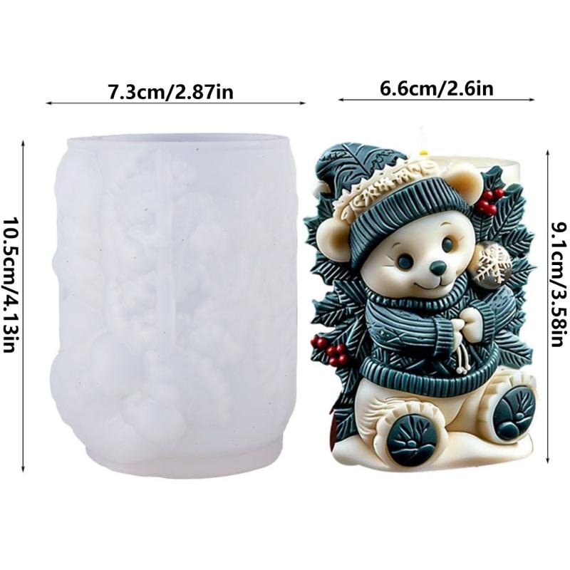 3D Christmas Bear Candle Mould for Candle Soap Making, Bear Shape Casting Mould for Holiday Table Placement, Gift Project and Seasonal Tables