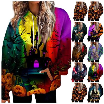 Halloween Women's Fashion Daily Versatile Casual Crewneck Sweatshirts Long Sleeve Printed Top Sweatshirt
