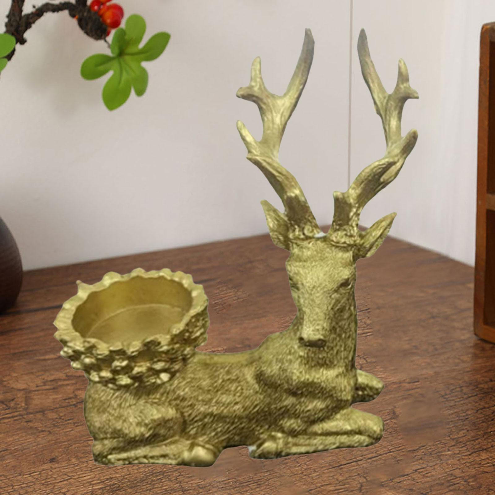 

Deer Figurine Elk Sculpture Light Luxury Desk Artwork Reindeer Statue Resin Storage Ornament for Left