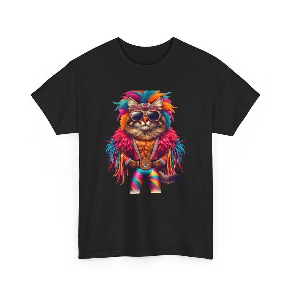 

Unisex Adult T Shirt Vintage Style Whimsical Macho Cat Professional Wrestling S