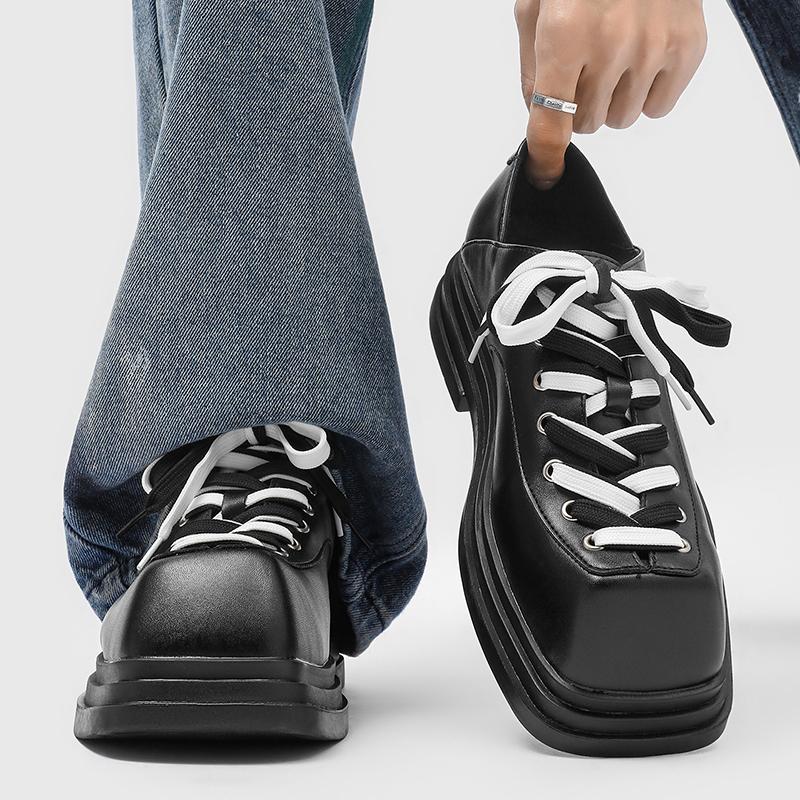 Men's casual leather shoes Designer's personalized style Party or work Outdoor Trendy Streets Thick soled height increasing