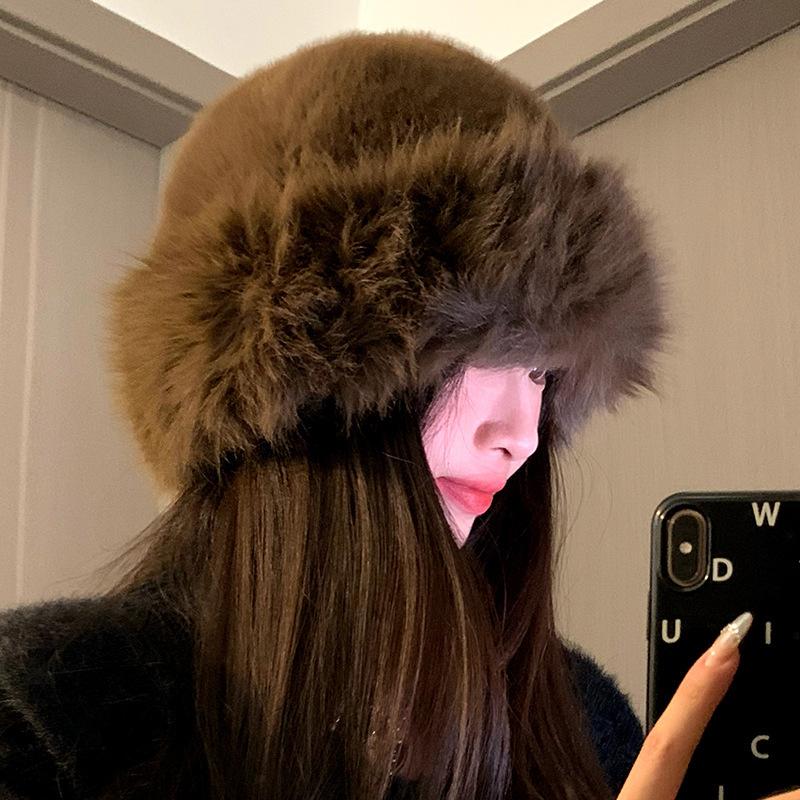 Imitation fur mink hat women's autumn and winter plush bucket hat Mongolian hat tide warm ear protector basin hat