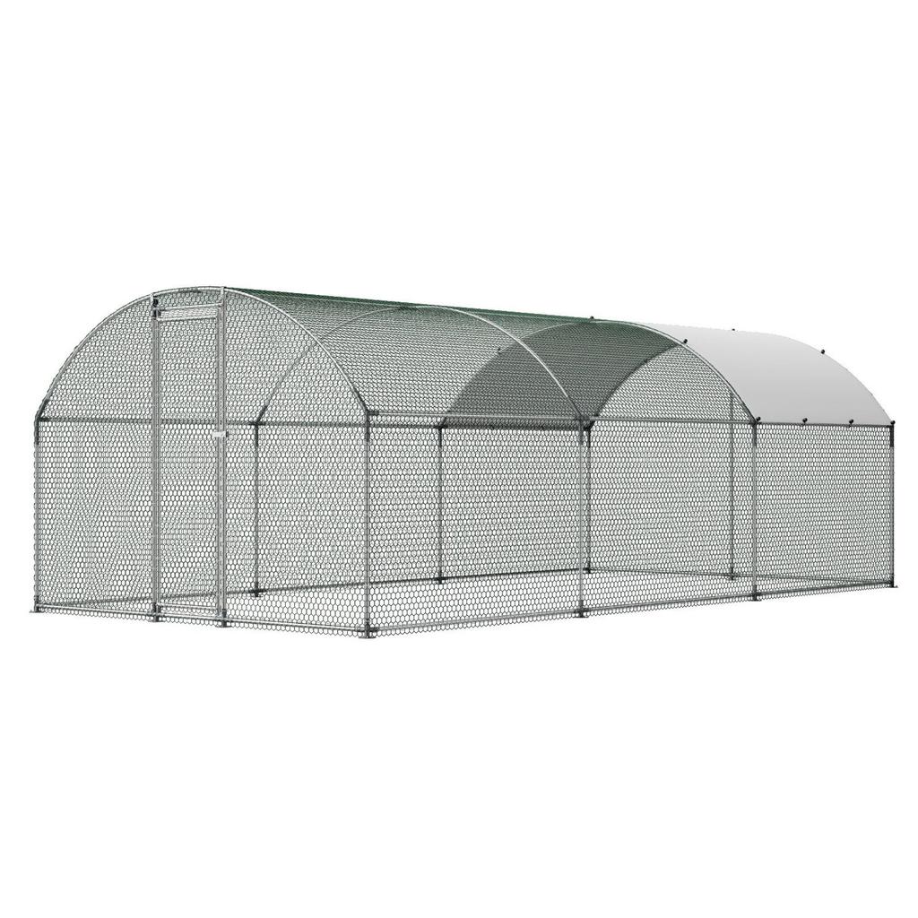 Metal Chicken Coop, 9.8x19.3x6.5 Ft Large Walk-in Chicken Runs with Cover, Doom Roof Hen House Enclosure with Security Lock, Outdoor Duck Rabbit Cage