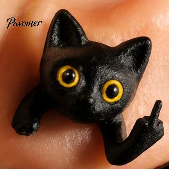 Orecchino Stile Dark Cool 1 Paio Orecchini Gatto Nero Dito Medio per Donne, Gioielli Orecchini Forma Personalizzata Carina Stampati 3D, Gotico Divertente