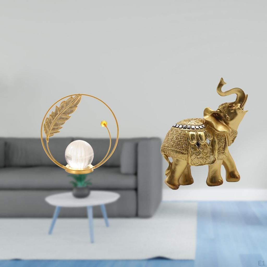Crystal Ball Elephant Sculpture Metal Resin Figurine Desk Indoor Ornament Statue Stand Decorative
