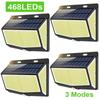 4pcs 468 LED Solar Light Outdoor Solar Lamp with Motion Sensor Waterproof Solar LED Light 3 Modes Sunlight Powered for Garden Decor