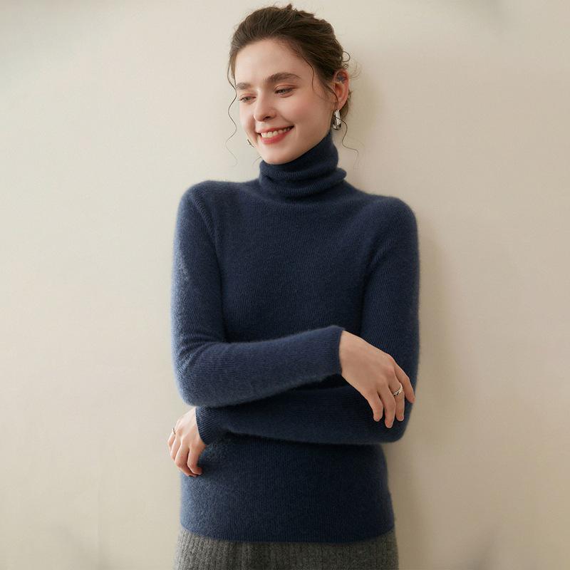 Women's 100% Pure Cashmere High Neck Seamless Turtleneck Sweater - Slim Fit Autumn Winter Knitwear