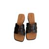 French flat bottom Internet celebrity square head versatile one-word drag girl 2025 new summer foreign style fairy woven outer wear cool slippers