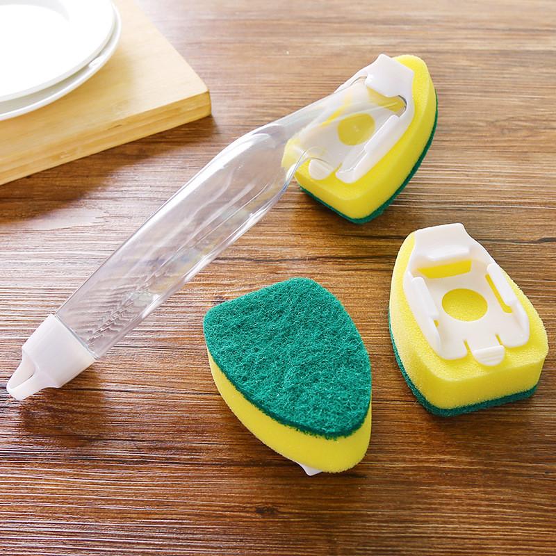 Kitchen Cleaning Sponge Brush With Extended Handle And Detergent Dispenser
