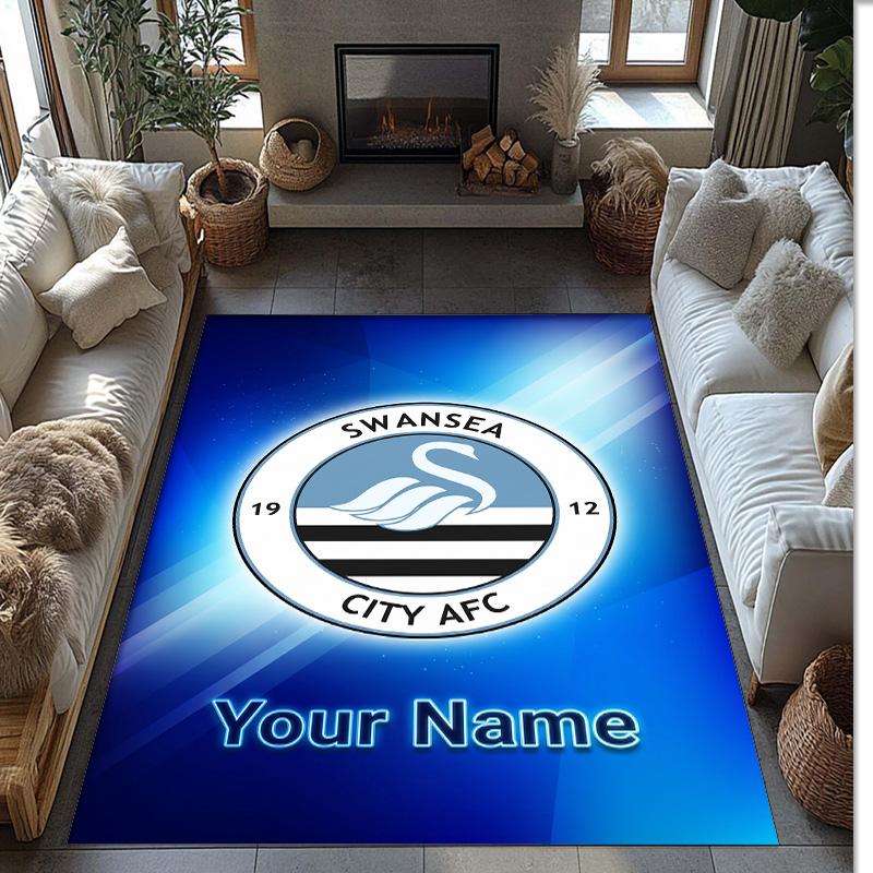 Swansea City FC Printed Crystal Velvet Rug Non‑Slip Crystal Velvet Carpet For Sofa Bedroom Indoor Home Decoration