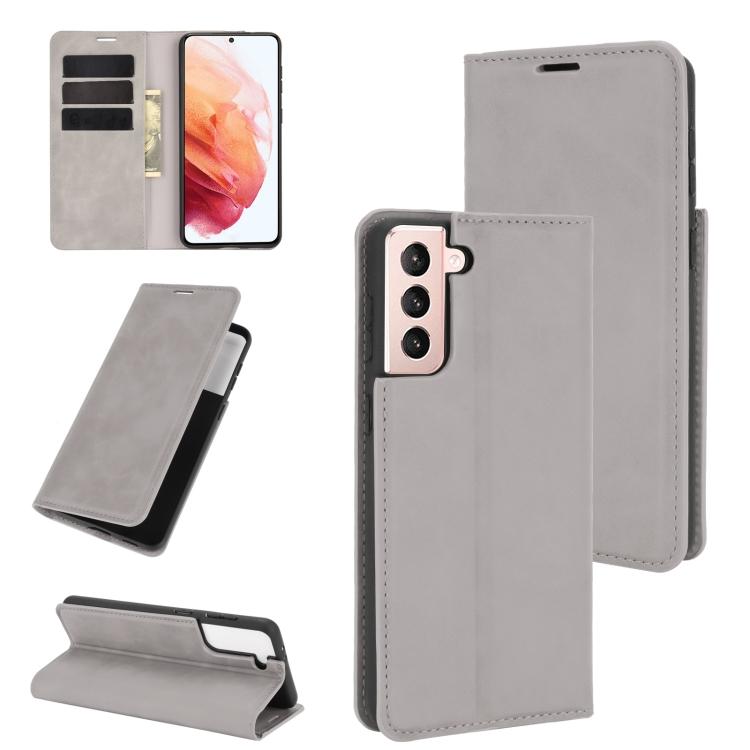 For Samsung Galaxy S21 5G Retro-skin Business Magnetic Suction Leather Case with Holder & Card Slots & Wallet(Black)
