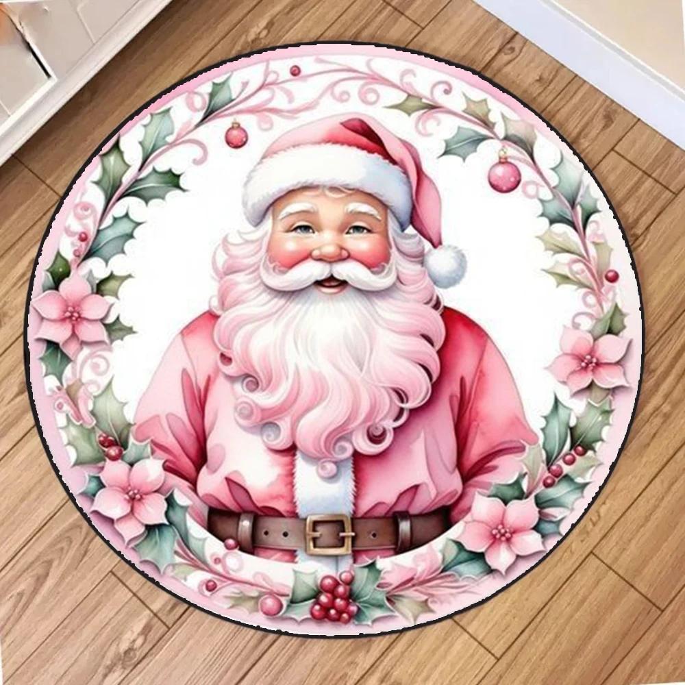 

Винтажный Счастливого Рождества ковер-мат Санта-Клаус для гостиной, украшение дома с леденцом, снежинкой, листом падуба, розовый 40X40CM
