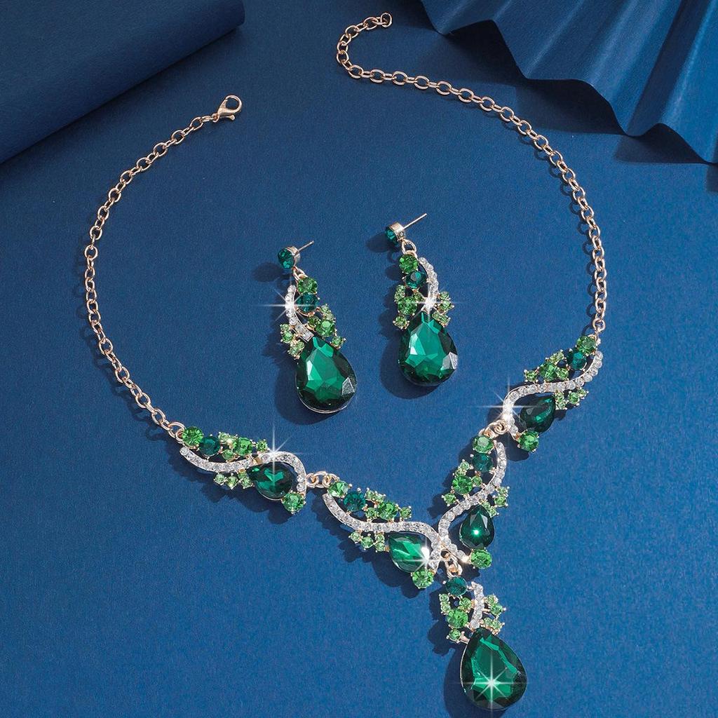 Alloy Rhinestone Necklace and Earrings Set for Women - Wedding Jewelry