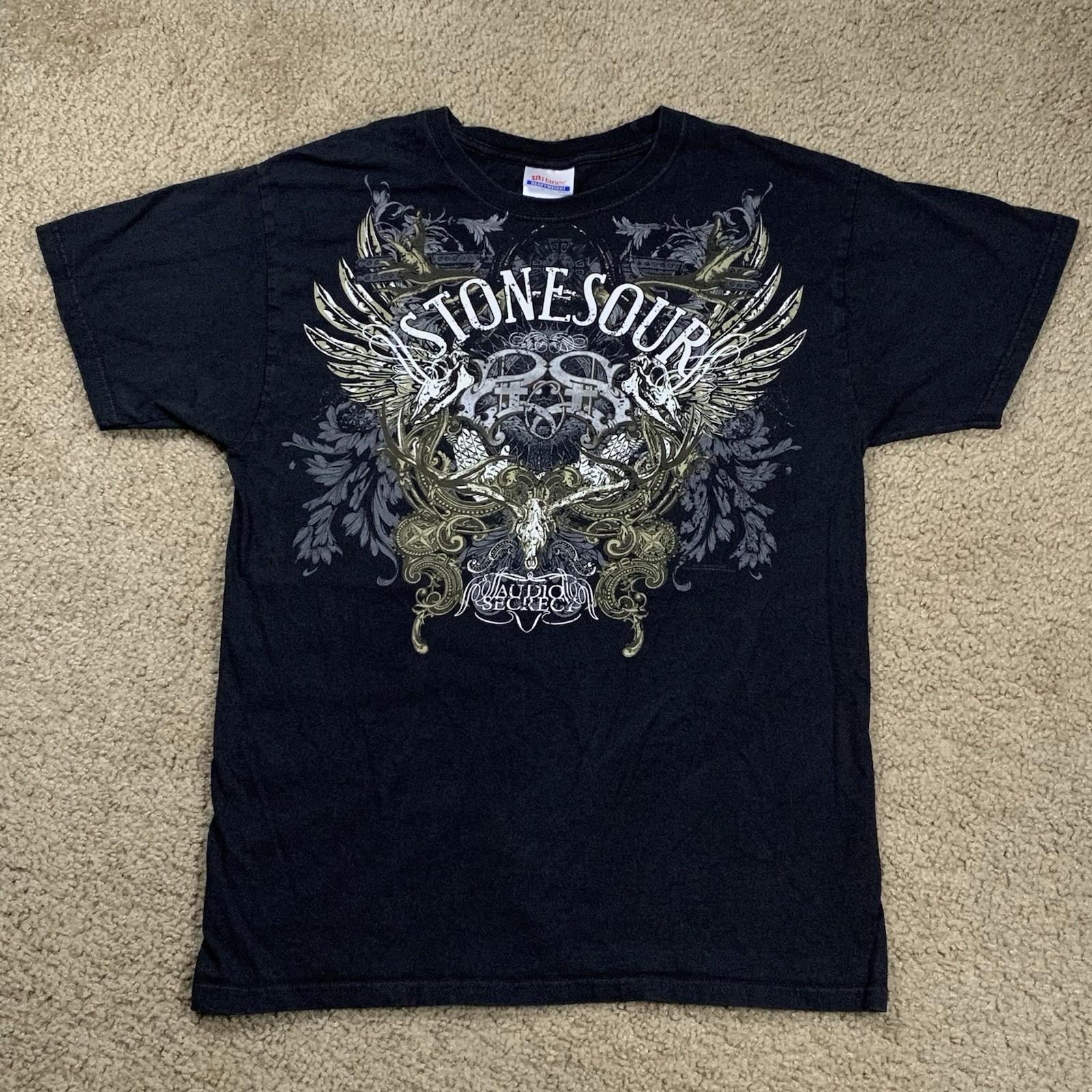 Hanes Mens Medium Stone Sour Audio Secrecy Graphic Band T Shirt Hare Rock Y2K S