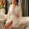 Erotic Underwear, sexy satin Thin bathrobe, cardigan, Tie bathrobe, Large pajama Women's Set 84301