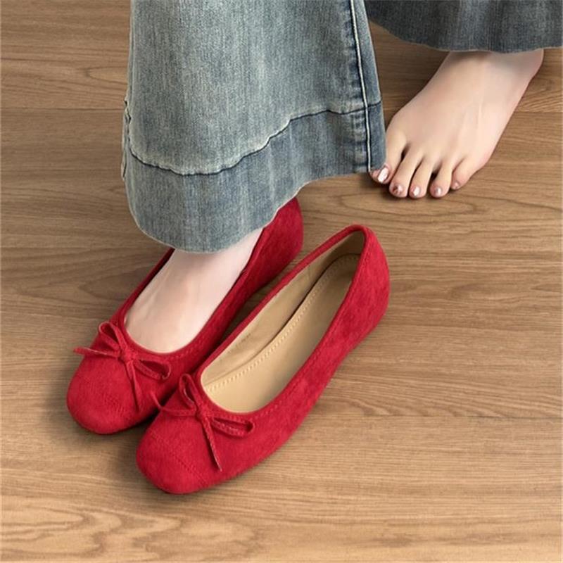 Womens Autumn Red Ballet Flats Hidden Wedge Bow Loafers 35 красный