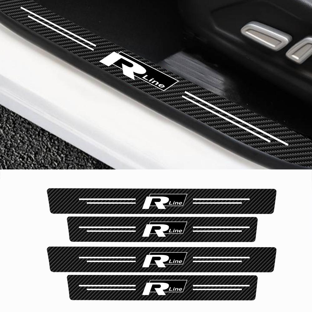 4PCS/SET Carbon Fiber PU Leather Car Door Sill Protector Plate Threshold Anti-Scratch Bumper Stickers for VW Rline Golf BeetleTU1