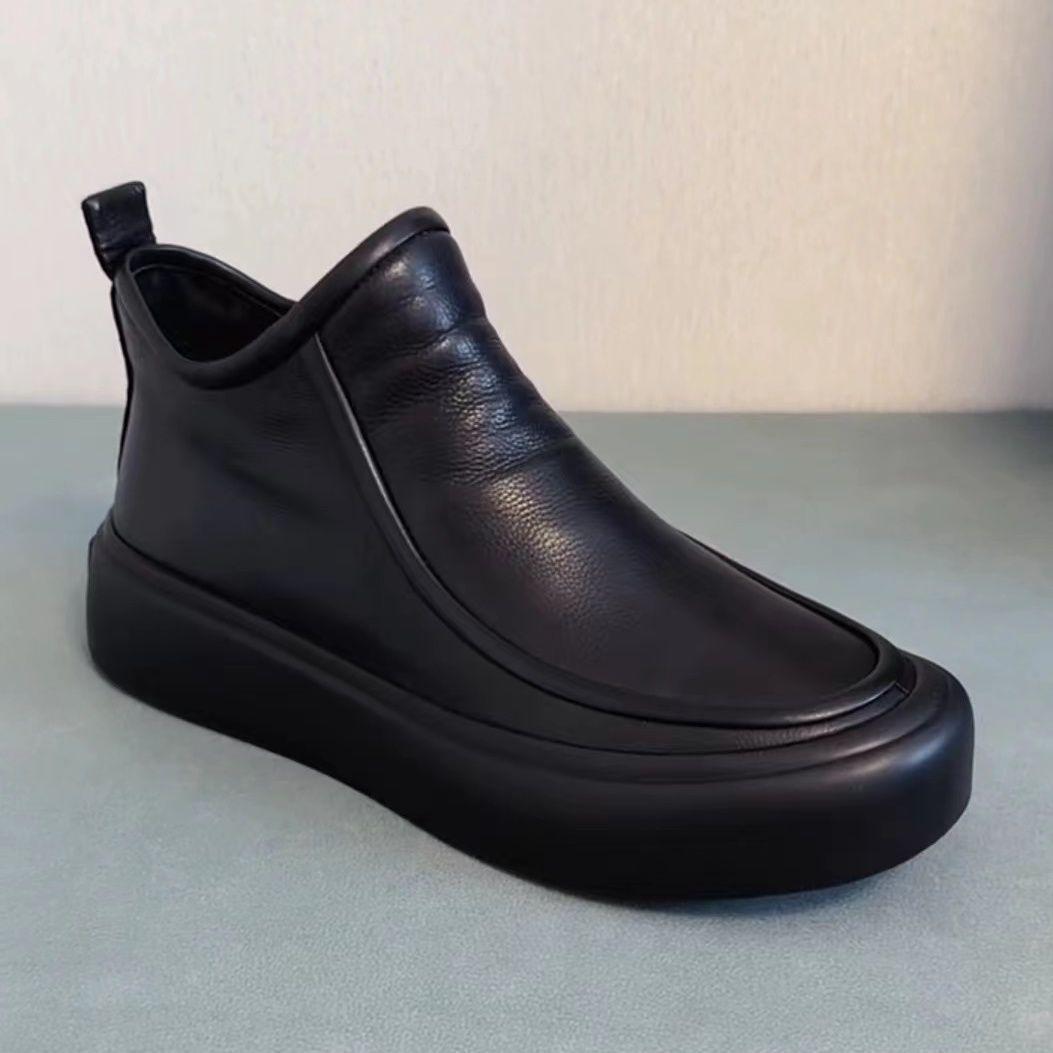 

Мужская обувь 2025 года, новые кожаные туфли, короткие, средние, на молнии, повседневные, внутренняя высота увеличивается, новый китайский стиль, подлинный, простой и удобный тренд 41 чёрный