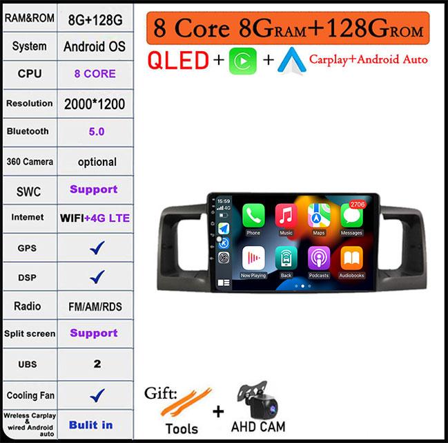 Android 14 For Toyota Corolla E120 E 120 Byd F3 2007-2011 Dsp 4G LTE Car Video Radio Multimedia GPS Player Carplay