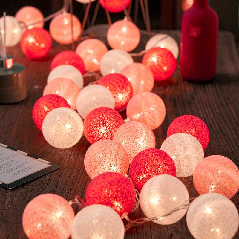 LED Cotton Ball Fairy Lights - Round Atmosphere Lights for Children's Room & Valentine's Day Flower Decor