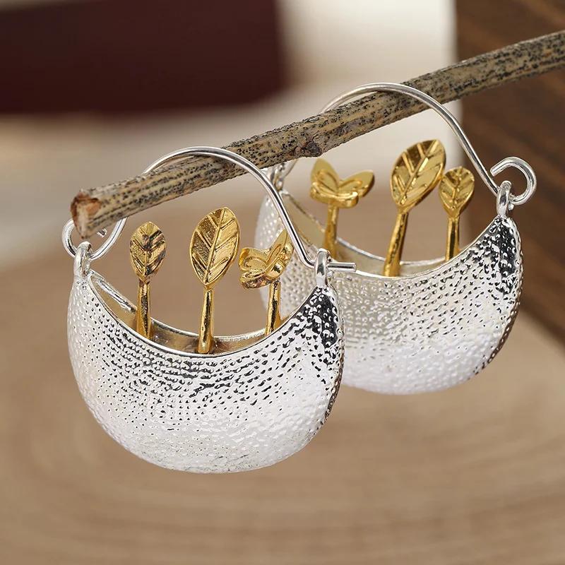 Винтажные Изысканные Серьги-кольца в форме цветочного горшка Женские Великолепные Повседневные Вечерние Висячие Серьги Ювелирные Аксессуары Подарки