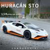 Alloy 1/24 Lambo Huracan STO Sport Car Model Diecast Toys Vehicles Sound and Light Voiture Miniature Collective Home Decoration