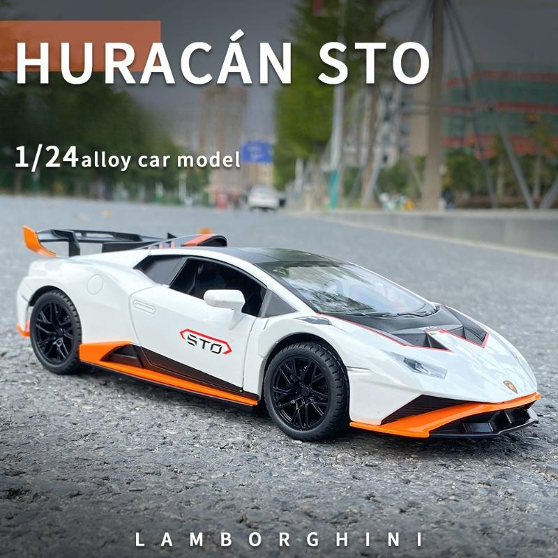 Alloy 1/24 Lambo Huracan STO Sport Car Model Diecast Toys Vehicles Sound and Light Voiture Miniature Collective Home Decoration