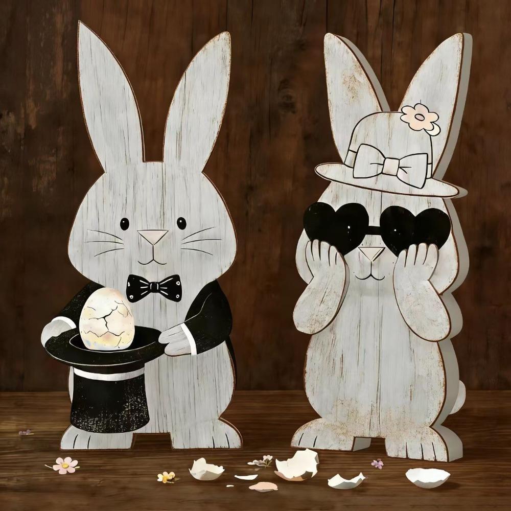 

2Pcs Wooden Spring Desktop Sign Handcraft Easter Table Decor Cute Easter Bunny Easter Decorations style 4