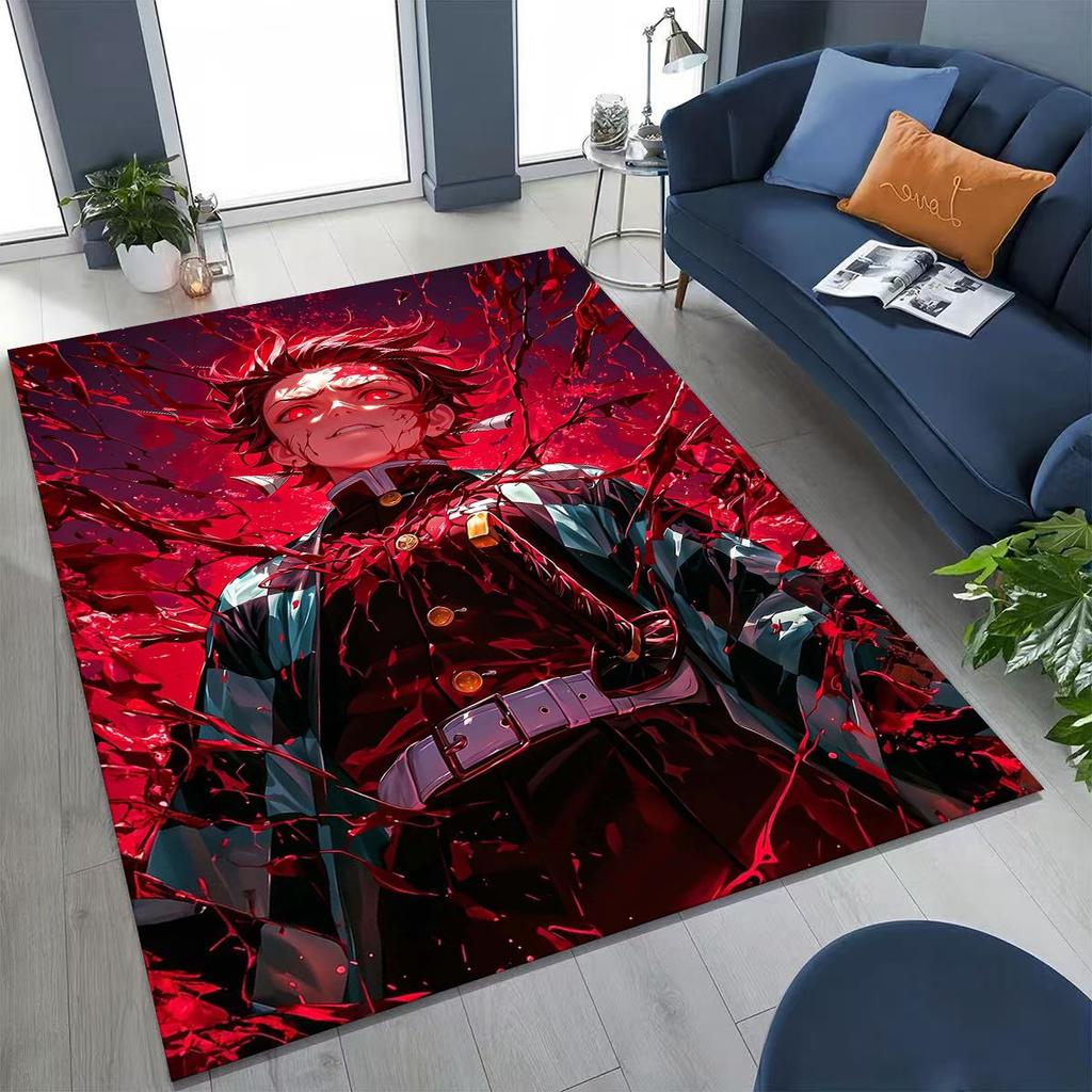 Anime Demon S-Slayer Kamado Nezuko Tanjirou Kreslený koberec pro ložnici, obývací pokoj, pohovku, domácí rohožku, dekor, dětská protiskluzová podložka na podlahu
