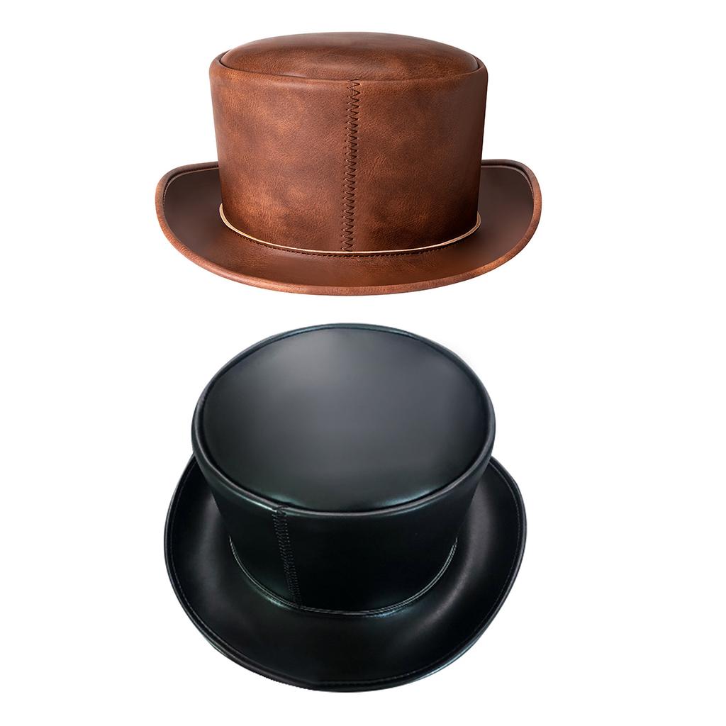 Fashion PU Derby Hat Magician Cap for Magician Costume Performances Theatrical Plays Musicals Top Hats Adult Teens