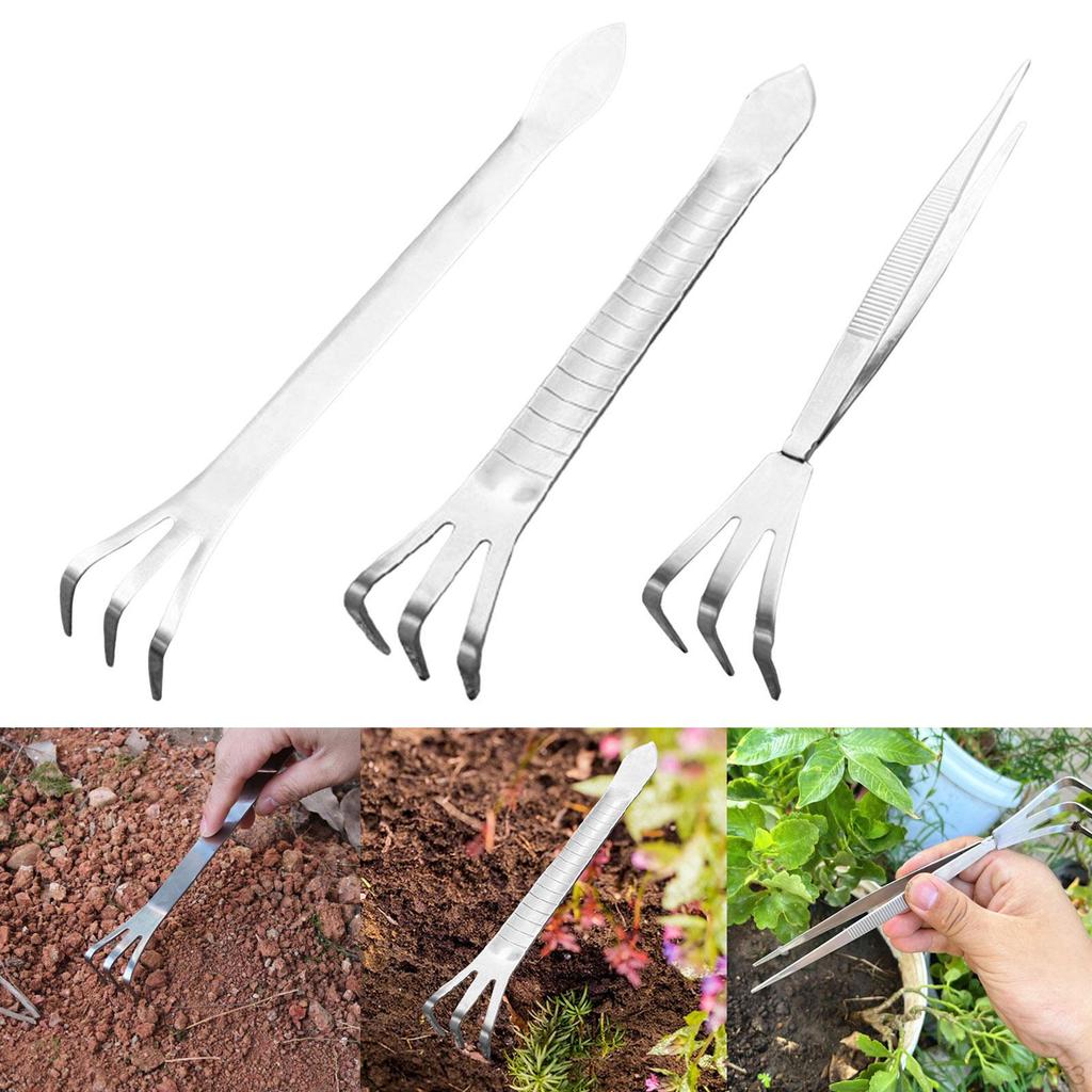 3 Prong Bonsai Roots Rake Cultivation Fork with Ergonomic Handle Removing Weeds Remover