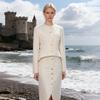 Costum Elegant Ușor Luxos din Două Piese cu Gât Rotund Mânecă Lungă Top Talie Fustă Femei