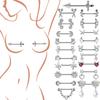 Par de Espadas Cruzadas Piercings de Pezón Barra de Acero Quirúrgico Cristal Cubierta Protectora para Pezón Anillos de Pezón Corazón Flor Joyería Corporal 14G