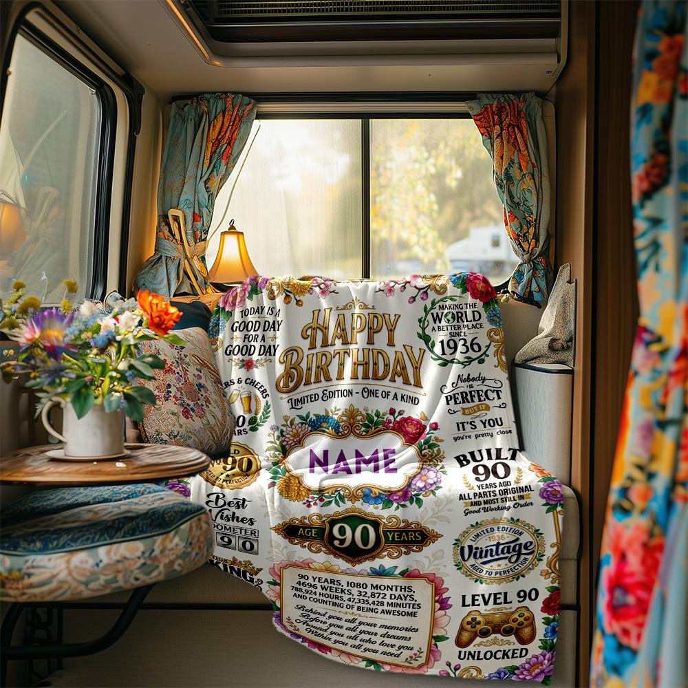 Happy Birthday Celebration Blanket Personalized Name Soft Comfortable Stylish Blanket Car Blanket Perfect For Travel Camping Outdoor Home Suitable For