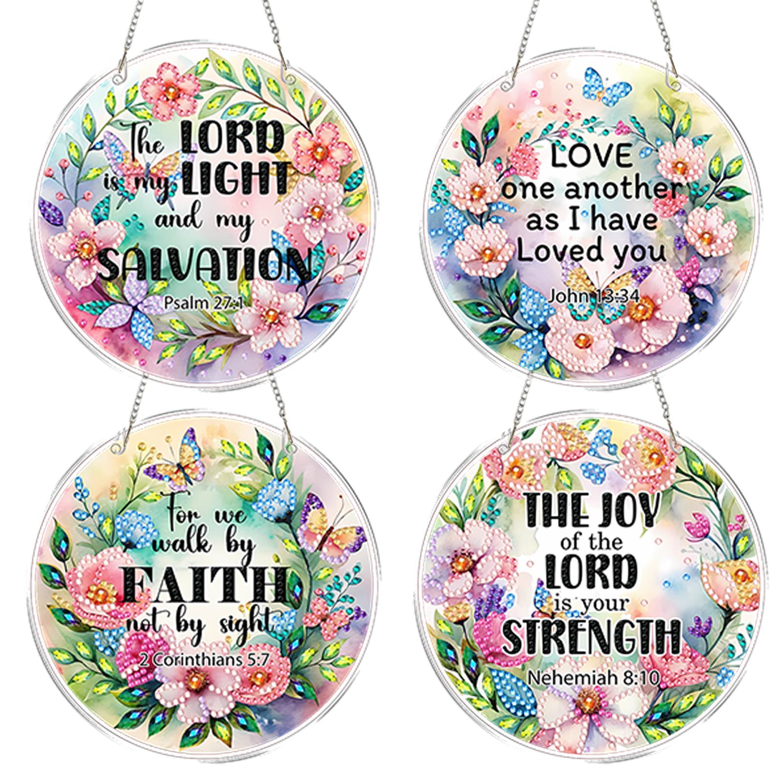 

4pcs DIY 2D Flat Acrylic Hanging Diamond Art Kits Special Shaped Diamond Painting Dots Pendant for Home Garden Wall Decoration