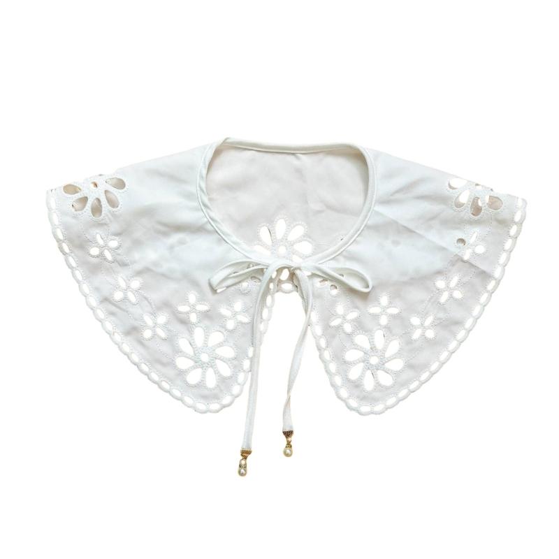 Royal Style Cotton Fake Collar Shawl Wrap Hollow Out Floral Lace Ruffled Trim Necklace Pointed  Lapel Blouse Dropshipping