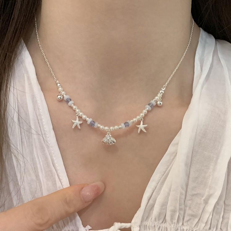 Korean Style S925 Sterling Silver Starfish & Pearl Necklace for Women - Fresh, Versatile, Simple Clavicle Chain
