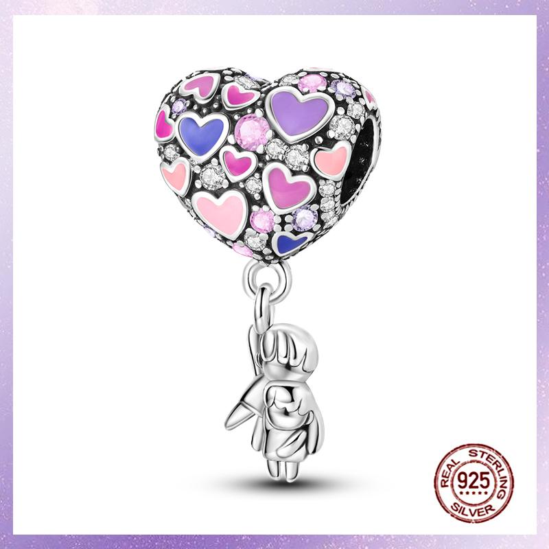 Purple Charms Copper Fit Original Pendant Bracelet Butterfly Glass Heart Feather Clip Charm Dangle Luminous Bead Diy Jewelry