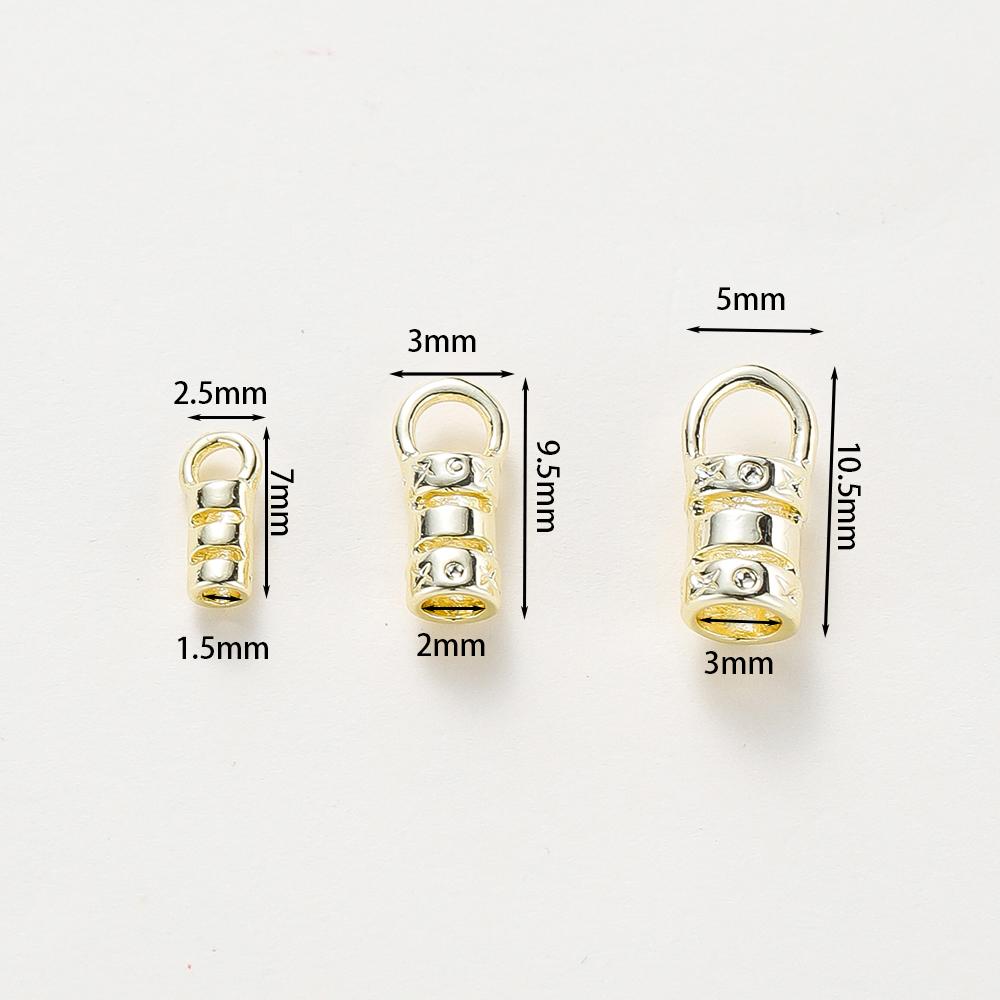 10Pcs Brass 14K&18K Gold Plated Crimp End Caps with Loop Cord Tube Barrel End Cap for Leather Cords Diy Jewelry Making