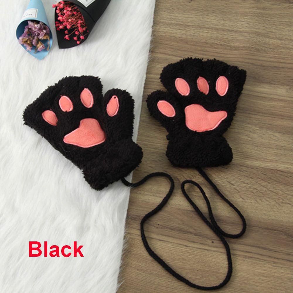 14Colors Girl Winter Warm Fluffy Plush Gloves Fingerless Bear Cat Paw