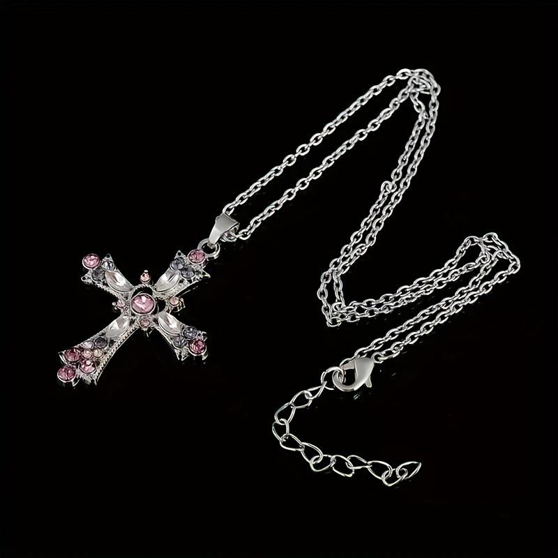 Bohemian Crystal Rhinestone Cross Necklace серый