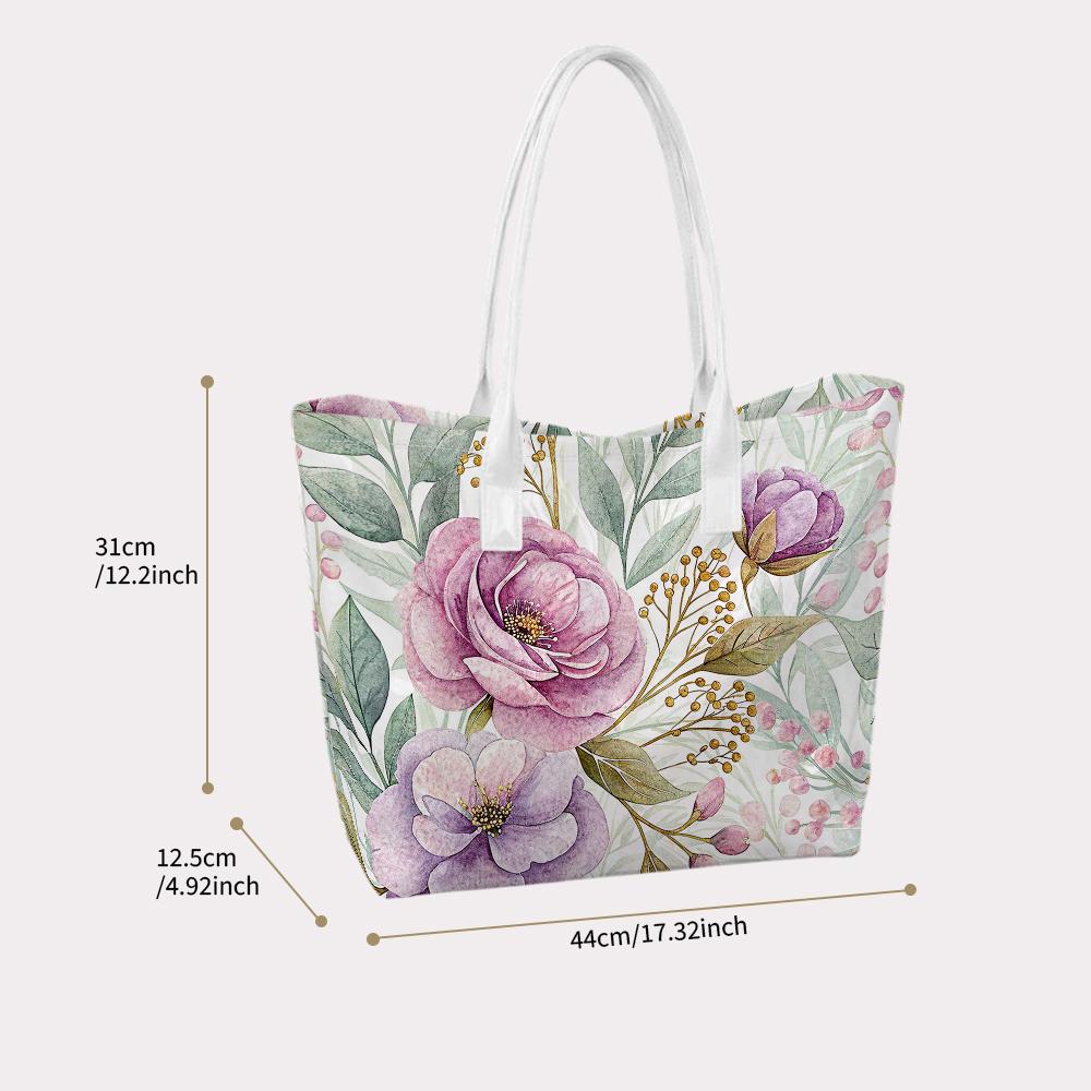 Elegant Watercolor Floral Women Casual Daily Tote Bag Fashion Lightweight Commuter Shoulder Bag