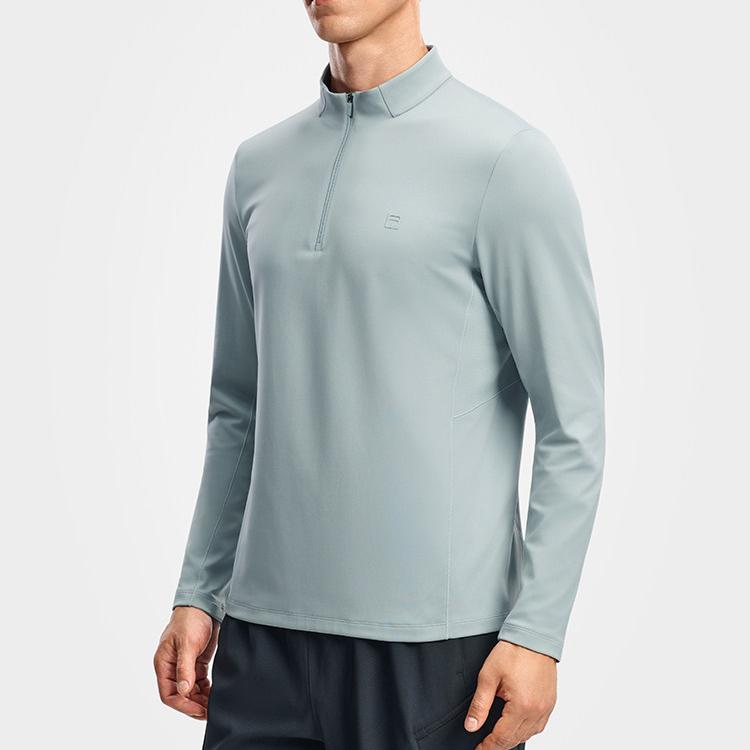 Men's FILA T-Shirts Men's Dark Gray-Green Stand Collar Moderate Straight Fit