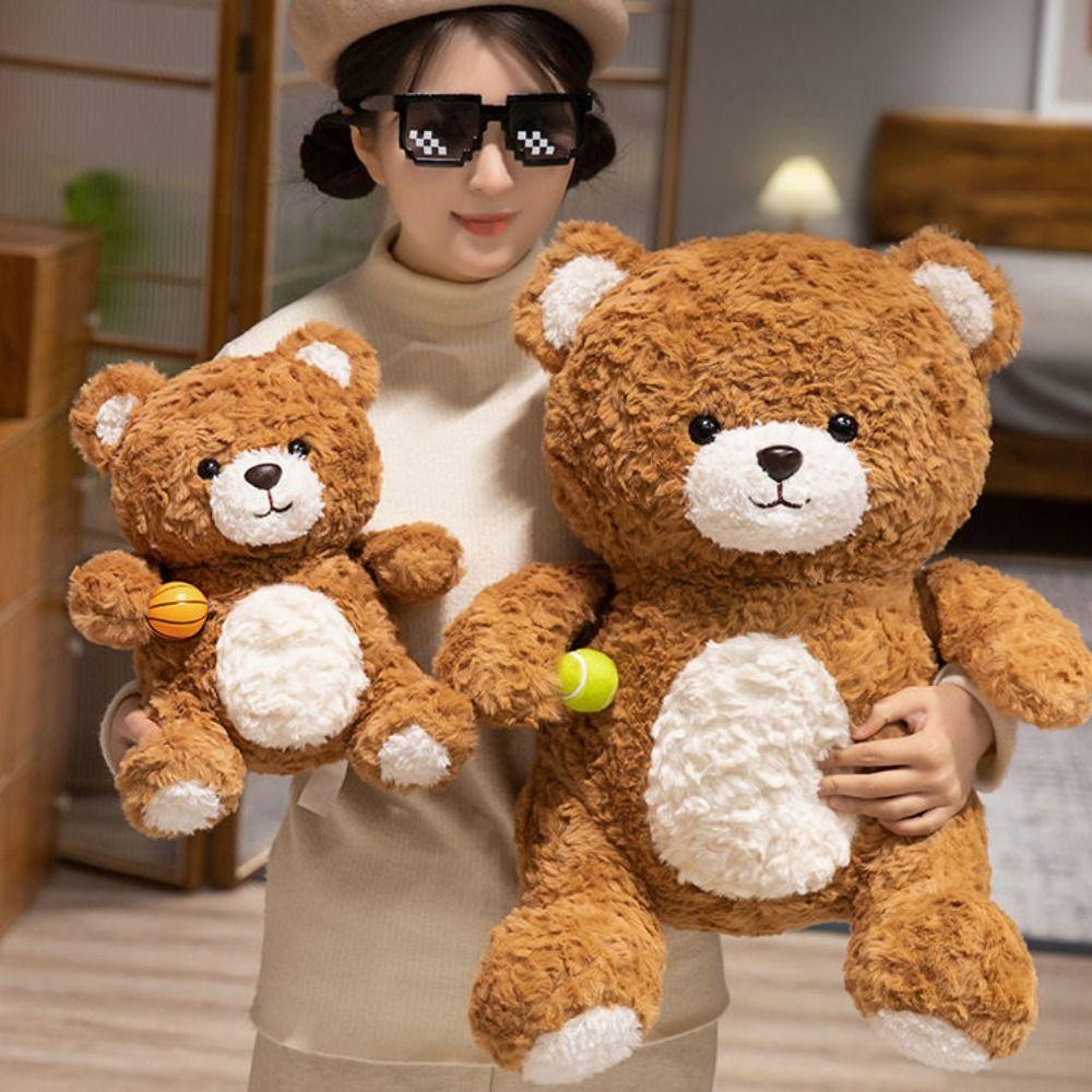 

PP Cotton Bear Plush Toy Badminton Stuffed Animal Pillow Plush Bear Doll Valentine s Day Style 1