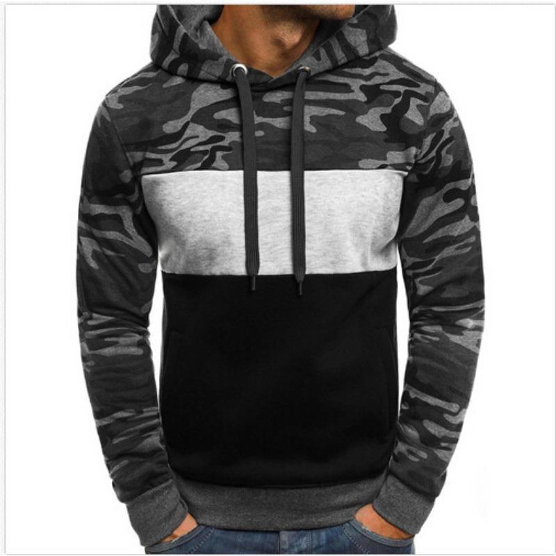 New Spring and Autumn Men's Fleece Hooded Sweatshirt Youth Trend Pullover Men's Camouflage Color Matching Slim Sweatshirt