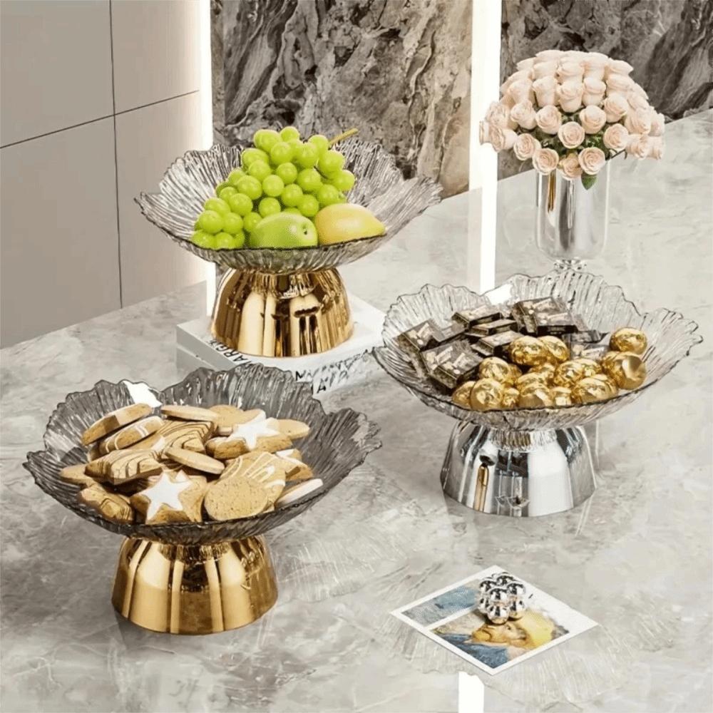Large Capacity Pedestal Fruit Bowl Transparent Petal Design Snack Display Tray Counter-top