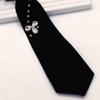 Rhinestones Embellished Necktie for Women Men Student Elegant Pre Tied Adjustable Black Ties for Uniform School Shirt