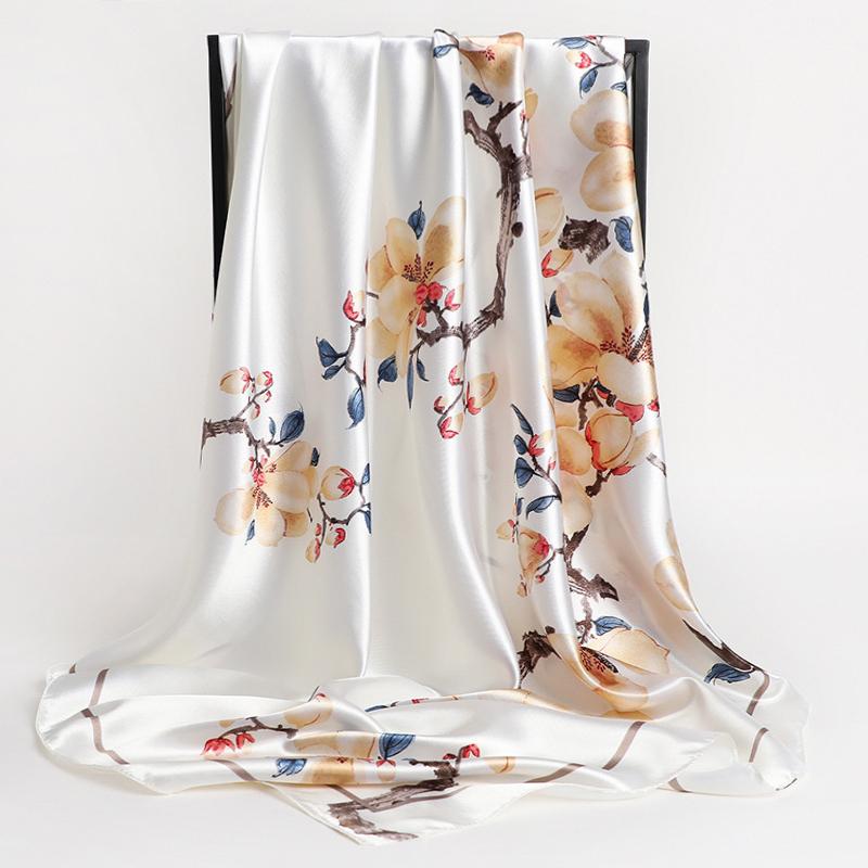 90X90CM Square Women Scarves Silk Office Ladies Hair Neck Bandanna Headband Foulard Headcloth Muslim Headscarf Female Muffler
