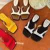 Fashion Elegant Square Head Open Toes Casual Dragging for Women 2025 Summer New Fashion Comfortable Flat Slippers Outdoor Beach Sandals